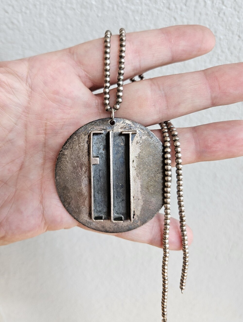 Vintage Mickelson's Sterling Silver Round Pendant Mono 3D Oversized Statement